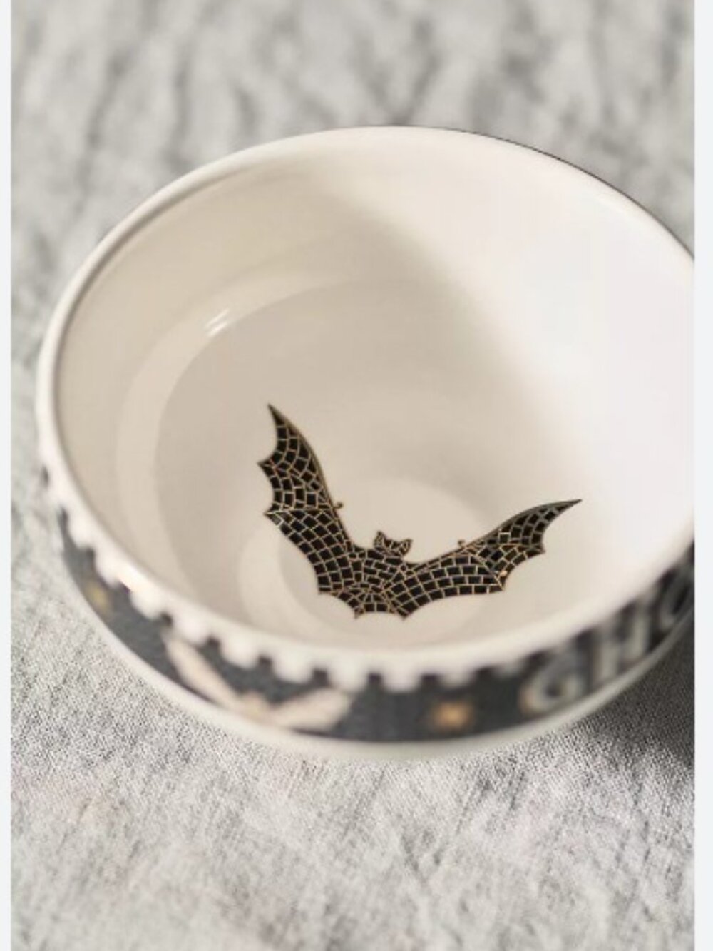 Anthropologie Bistro Tile Stoneware Nut Bowl: Halloween Edition - Bat - NWT